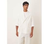 ASOS DESIGN - Giacca da abito oversize extra larga in misto lino bianca con motivo gessato-Bianco S