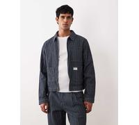 ASOS DESIGN - Giacca di jeans lavaggio scuro blu gessato con toppe in coordinato 2XL