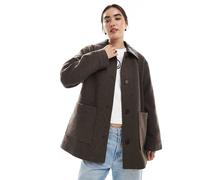 ASOS DESIGN - Giacca elegante in pelle sintetica color mocha con fodera trapuntata e colletto-Marrone S