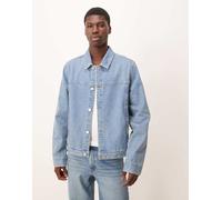ASOS DESIGN - Giacca harrington in denim lavaggio chiaro con leggera tinta verde-Blu M