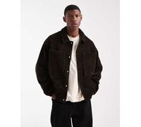 ASOS DESIGN - Giacca harrington in velluto a coste lavorato a nido d'ape marrone L