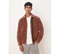 ASOS DESIGN - Giacca harrington in vero camoscio marrone-Neutro 2XL