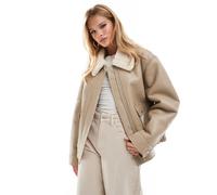 ASOS DESIGN - Giacca oversize color crema con colletto in pile borg-Nero M