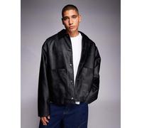ASOS DESIGN - Giacca oversize in pelle sintetica nera con colletto in velluto a coste-Nero M