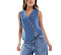 ASOS DESIGN - Gilet in denim blu medio asimmetrico in coordinato S