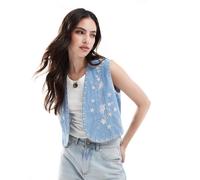 ASOS DESIGN - Gilet in morbido denim blu medio con ricami 48