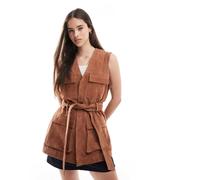 ASOS DESIGN - Gilet premium in camoscio color cuoio con cintura-Marrone M