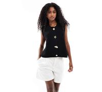 ASOS DESIGN - Gilet squadrato in maglia nero con bottoni a forma di conchiglia L