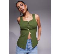 ASOS DESIGN - Gilet taglio lungo in tessuto ponte oliva premium-Verde 48