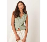 ASOS DESIGN - Gilet verde salvia con finiture in pizzo 50