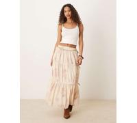 ASOS DESIGN - Gonna lunga bohémien a balze con laccetti laterali e stampa a fiori-Multicolore M