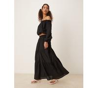 ASOS DESIGN - Gonna lunga bohémien a balze con laccetti laterali-Nero XS