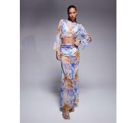 ASOS DESIGN - Gonna lunga in chiffon con stampa di conchiglie in coordinato-Multicolore 46