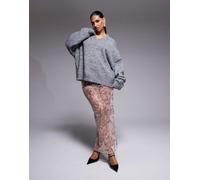 ASOS DESIGN - Gonna lunga rosa in pizzo delicato con paillettes sparse 44