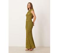 ASOS DESIGN - Gonna lunga verde testurizzata con fondo a sirena e volant in coordinato L