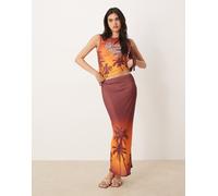 ASOS DESIGN - Gonna midi in rete con stampa "Bahamas" con palme-Multicolore S
