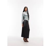 ASOS DESIGN - Gonna midi sinuosa nera con arricciature laterali-Nero S