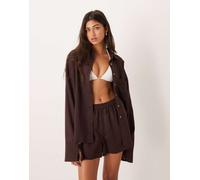 ASOS DESIGN - Ipanema - Camicia da spiaggia in misto lino trasparente color cioccolato-Marrone 44