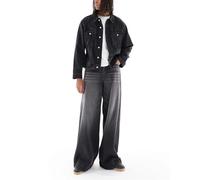 ASOS DESIGN - Jeans a fondo super ampio nero slavato 44 Short