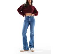 ASOS DESIGN - Jeans a zampa lavaggio medio autentico a vita media-Blu navy W25 L32