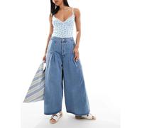 ASOS DESIGN - Jeans alla caviglia a fondo ampio lavaggio medio con tasche-Blu 40