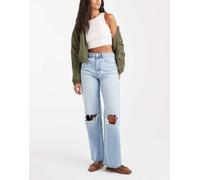 ASOS DESIGN - Jeans dad a fondo ampio lavaggio chiaro con strappi sulle ginocchia-Blu 36