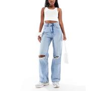 ASOS DESIGN - Jeans dad a fondo ampio lavaggio chiaro con strappi sulle ginocchia-Blu W25 L34