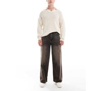 ASOS DESIGN - Jeans super ampi marrone slavato con ricamo-Nero W38