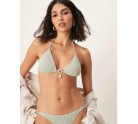 ASOS DESIGN - Kai - Top bikini a triangolo ad apice alto testurizzato verde salvia con finiture con perle 46