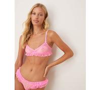ASOS DESIGN - Koko - Reggiseno morbido in tessuto a rete rosa acceso a fiori testurizzato con volant 36