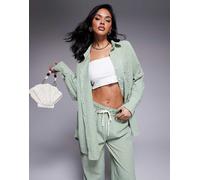 ASOS DESIGN - Lisa - Camicia copricostume da mare oversize in seersucker verde a righe 38