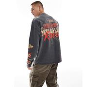 ASOS DESIGN - Maglietta oversize nera slavata a maniche lunghe con stampa sul petto e sulla schiena-Nero S