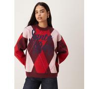 ASOS DESIGN - Maglione bordeaux a losanghe con scritta Santa Baby-Rosso S