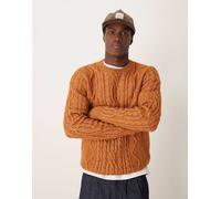 ASOS DESIGN - Maglione girocollo pesante color cuoio in maglia lavorata a trecce-Marrone M