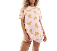 ASOS DESIGN Maternity - Completo pigiama con T-shirt oversize e pantaloncini rosa con croissant XS