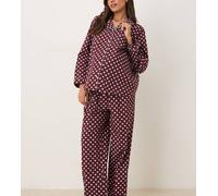 ASOS DESIGN Maternity - Pigiama a pois con finiture in velluto-Marrone 38