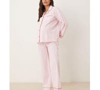 ASOS DESIGN Maternity - Pigiama rosa con profili a contrasto composto da camicia e pantaloni a fondo ampio 40