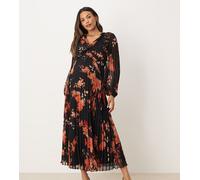 ASOS DESIGN Maternity - Vestito midi a portafoglio nero con stampa a fiori e pieghe-Multicolore 50