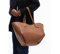 ASOS DESIGN - Maxi borsa in similpelle PU testurizzata color cammello con angoli pizzicati-Grigio No Size