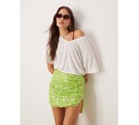 ASOS DESIGN - Minigonna in paillettes verde lime con drappeggio 44