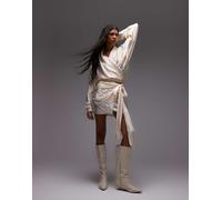 ASOS DESIGN - Minigonna in raso écru jacquard con allacciatura laterale-Nessun colore 40