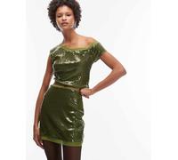 ASOS DESIGN - Minigonna in rete e paillettes color oliva in coordinato-Verde 46