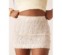 ASOS DESIGN - Minigonna in rete semitrasparente color avorio con paillettes-Bianco 46