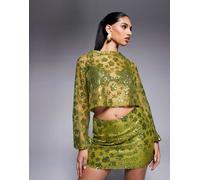 ASOS DESIGN - Minigonna verde oliva all'uncinetto con paillettes a fiori in coordinato 46