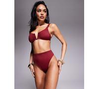 ASOS DESIGN - Mix and Match - Maya - Slip bikini sgambati a vita alta bordeaux-Rosso 40