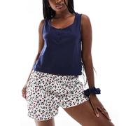 ASOS DESIGN - Mix & Match - Canotta del pigiama blu navy con scollo serafino ed elastico abbinato 44