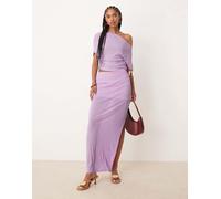 ASOS DESIGN - Mix & Match - Gonna lunga in rete semitrasparente lilla con spacco laterale-Marrone L