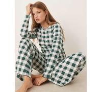 ASOS DESIGN - Mix & Match - T-shirt del pigiama verde a quadri con scollo serafino S