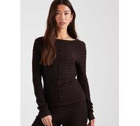 ASOS DESIGN - Mix & Match - Top a maniche lunghe color cioccolato testurizzato con scollo rotondo sul retro e cuciture-Marrone XS