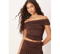 ASOS DESIGN - Mix & Match - Top arricciato color cioccolato con scollo alla Bardot-Marrone XS